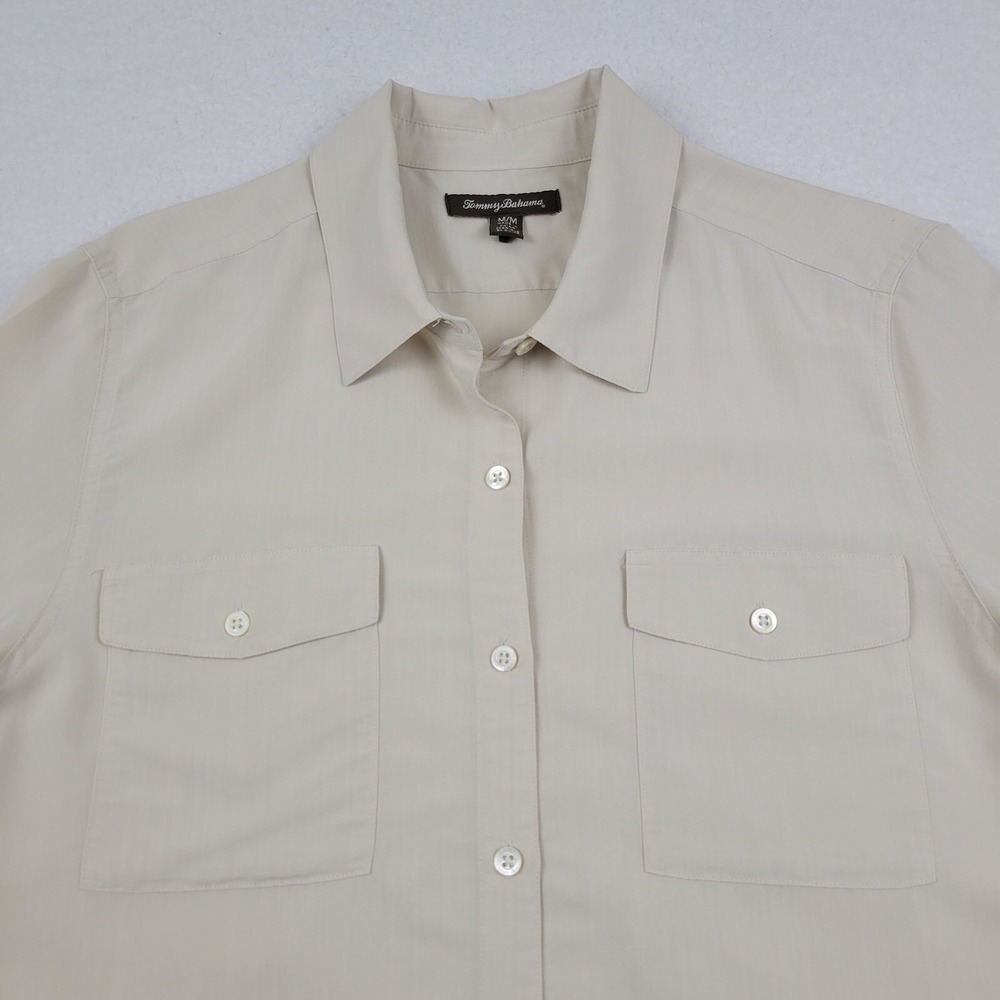 Tommy Bahama Button Up Shirt Modal Polyester Blend Womens Medium M Light Khakiâ